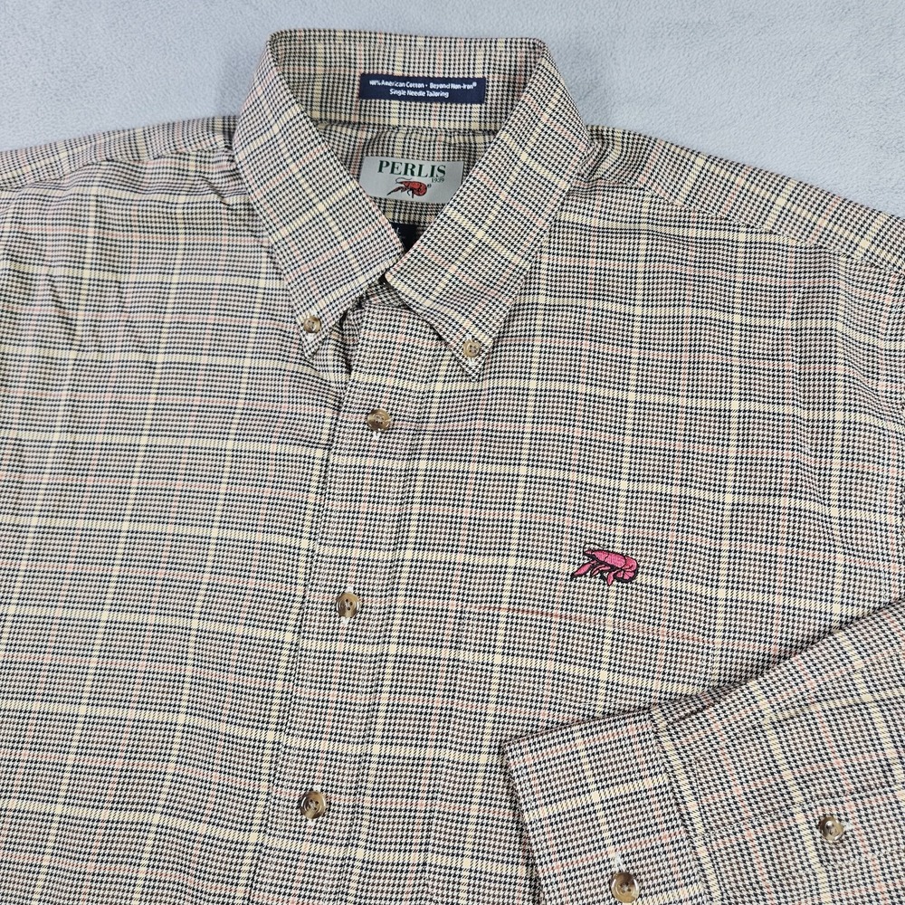 Perlis Shirt Mens L Long Sleeve Button Down Prep Old Money Crawfish Houndstooth
